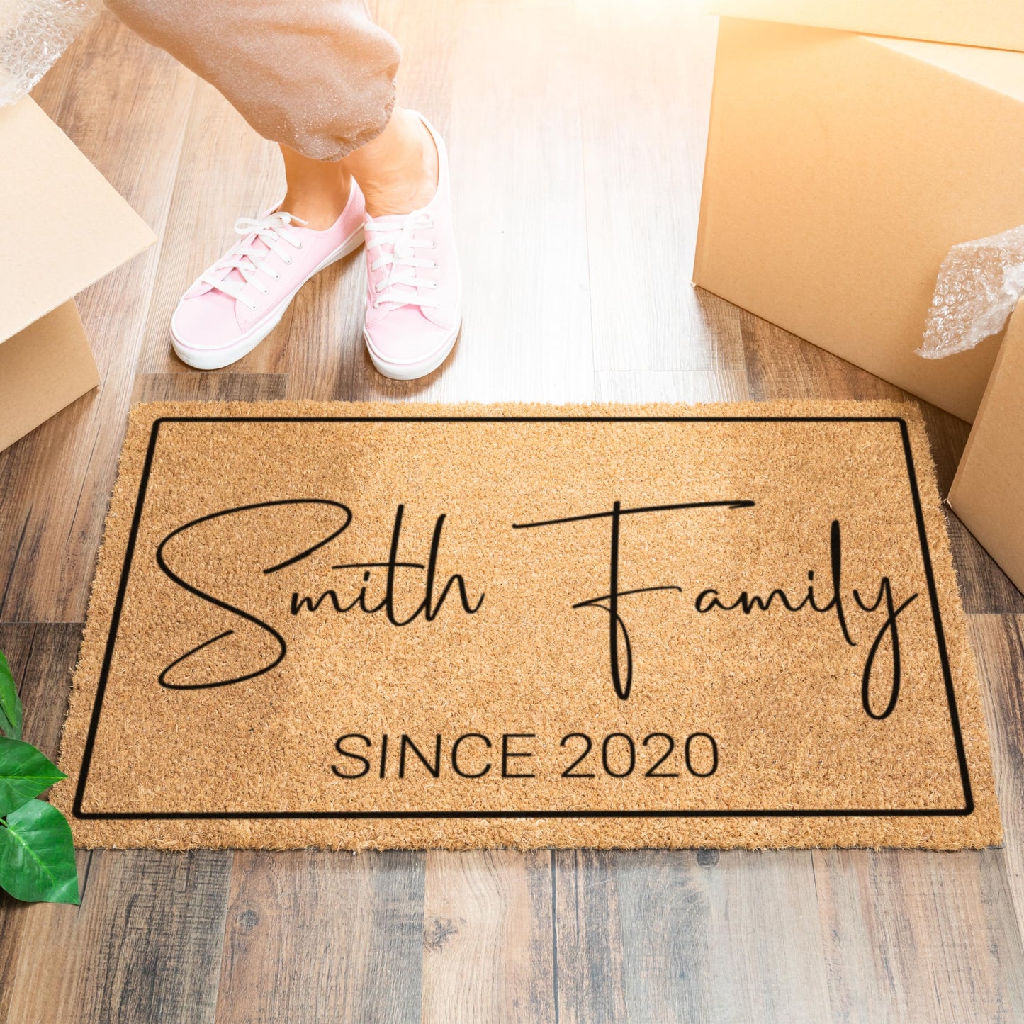 GIFTBYGIFTY Personalized Doormat with Family Name & 6 Designs, 18" x 30" - Durable Coir Fiber with Anti-Slip Backing, Outdoor-Indoor Use
