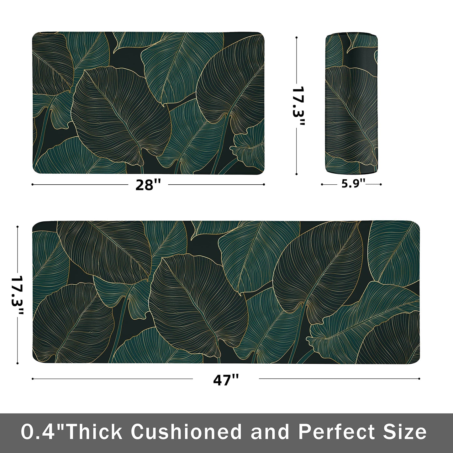 chiinvent Kitchen Mats for Floor Cushioned Anti Fatigue Mats for Kitchen Green Kitchen Floor Mat Memory Foam Boho Kitchen Rugs Luxury Runner Rugs Sets of 2, 17.3x28 + 17.3x47, 0.4 inches