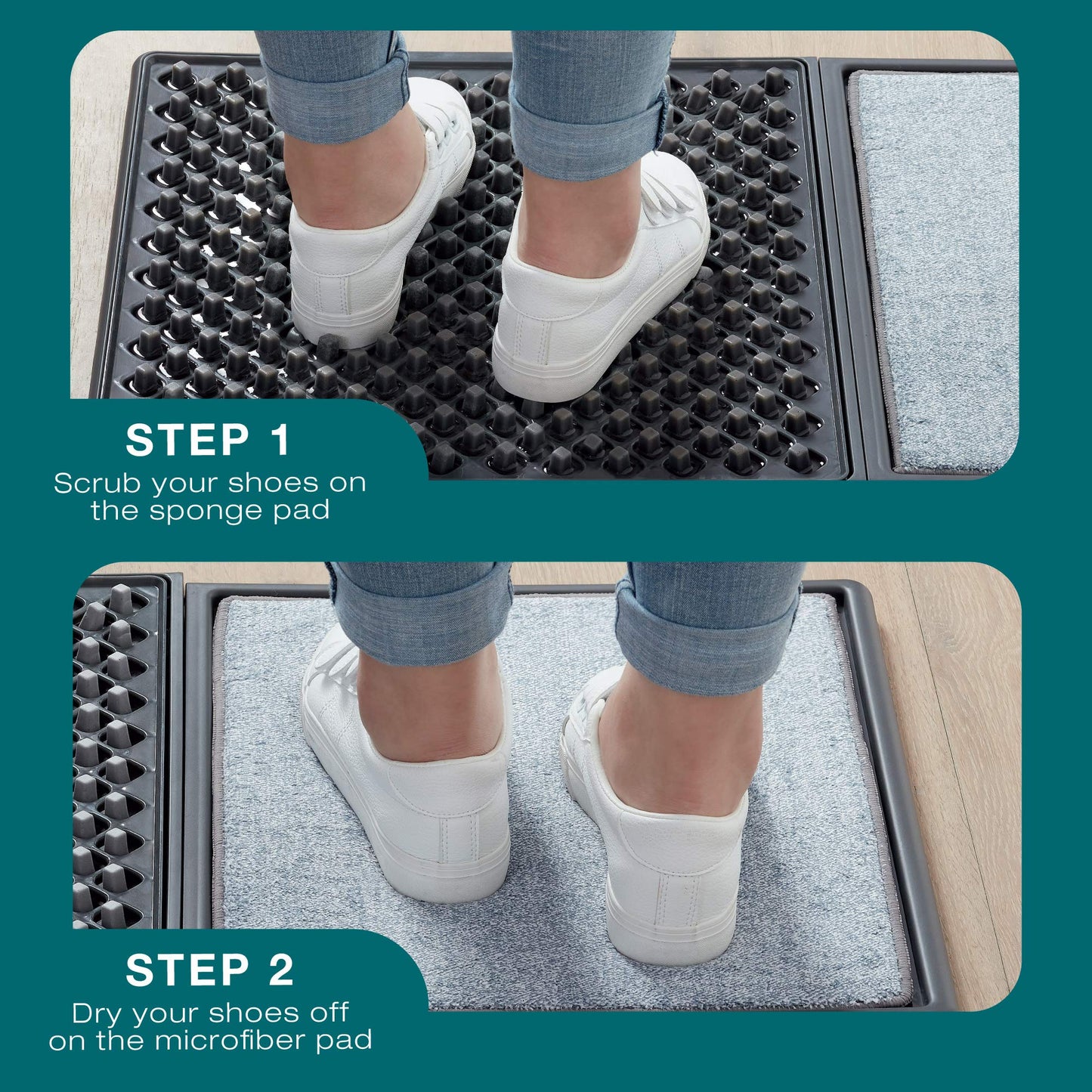 Cleanse My Sole Sanitizing Shoe Door Mat - Disinfecting - Quick 2 Step Cleaning - Durable - Ultra Absorbent - Anti Slip Bottom - Automatic Shoe Sole Cleaner - 17” x 13”