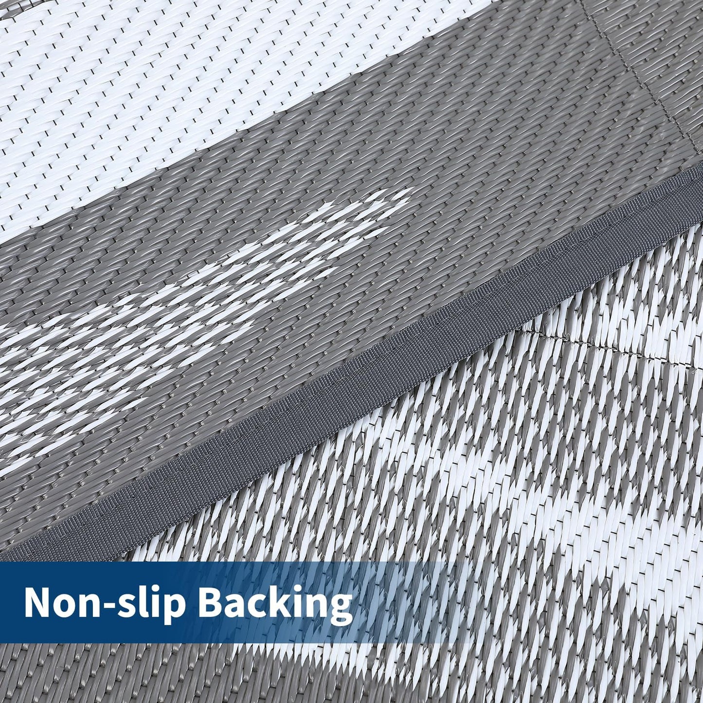GAOMON 9'x18' Outdoor Rug Waterproof, Reversible Plastic Straw Rug for Large Patio, Backyard, Poolside, Deck – UV Resistant, Heavy Duty, Easy Clean Outdoor Carpet for High Traffic, Grey&White