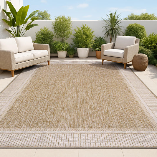 JONATHAN Y Wide Stripe Border Indoor Outdoor Area Rug 3X5 Beige/Cream, Hali Coastal Casual for Backyard, Patio, Porch, Easy-Cleaning, High Traffic, Pet-Friendly, Non-Shedding (TSN211A-3)