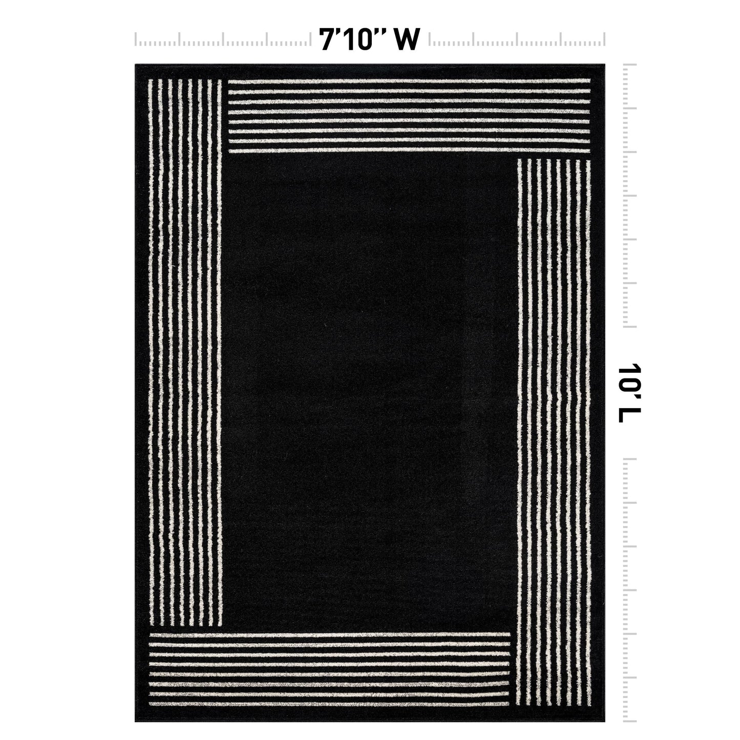 Rugshop Modern Minimal Bordered Indoor Area Rug for Living Room,Bedroom,Kitchen Rug Low Pile Rug with Jute Backing 7' 10" x 10' Black