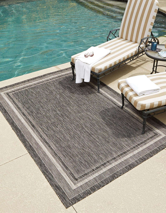 Unique Loom Outdoor Border Collection Area Rug - Soft Border (3' 3" x 5' 3" Rectangle, Black/ Ivory)