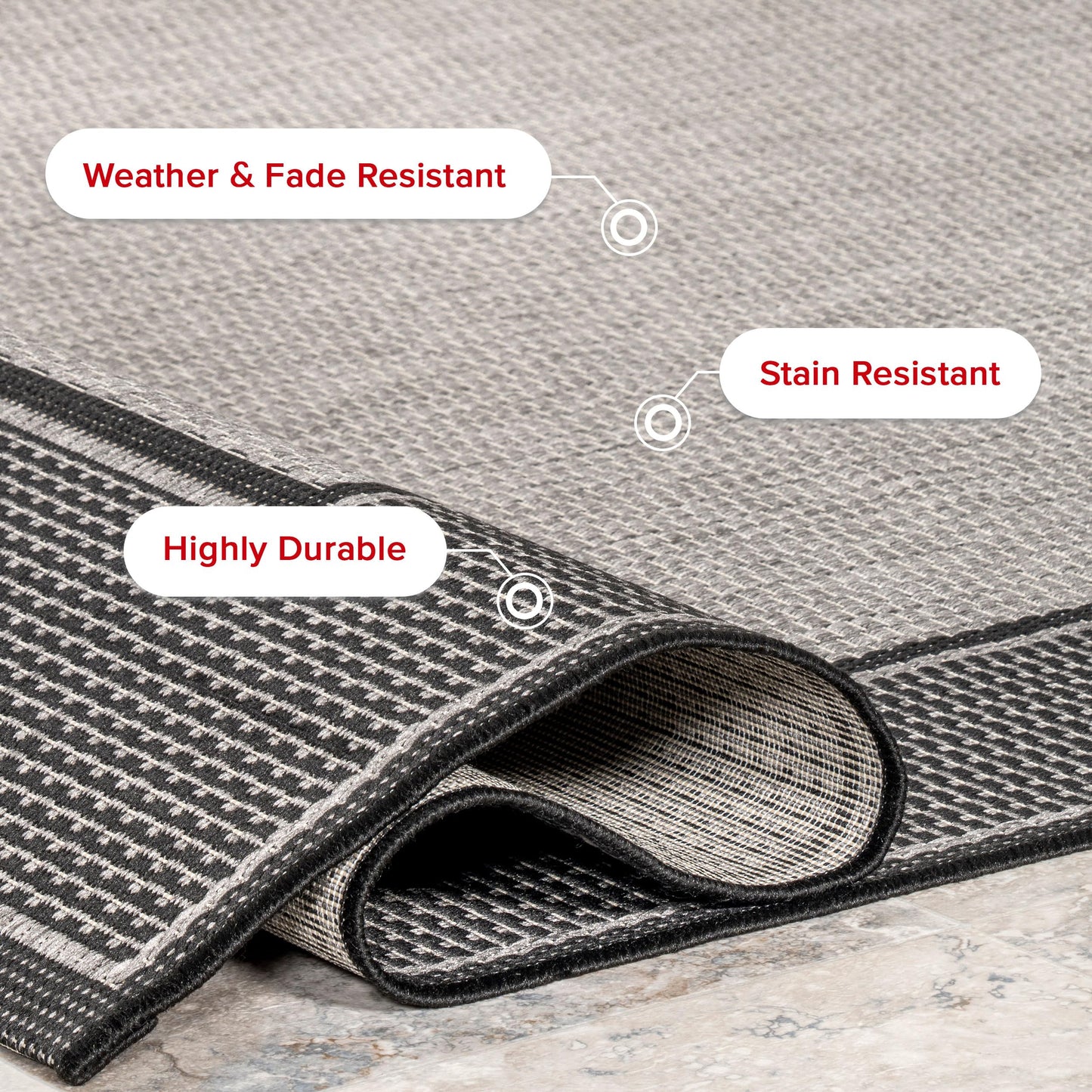 nuLOOM 3' x 5' Outdoor Performance Area Rug, OEKO-TEX Certified, Weather Resistant, High Traffic, Patio, Balcony, Outside, Gris Grey