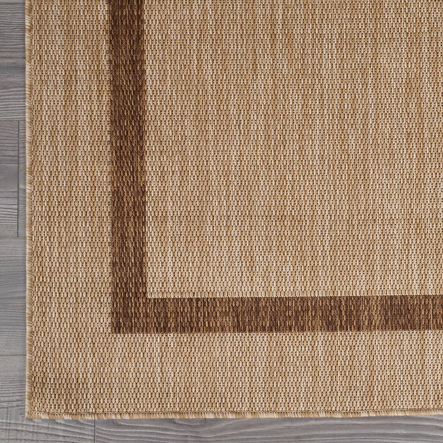 Luul Home Bordered Outdoor Rug 6x9 Washable Outside Carpet for Indoor Patio Porch Waterproof Easy Cleaning Non Shedding Area Rugs Jute Beige - Nut Brown 6 x 9