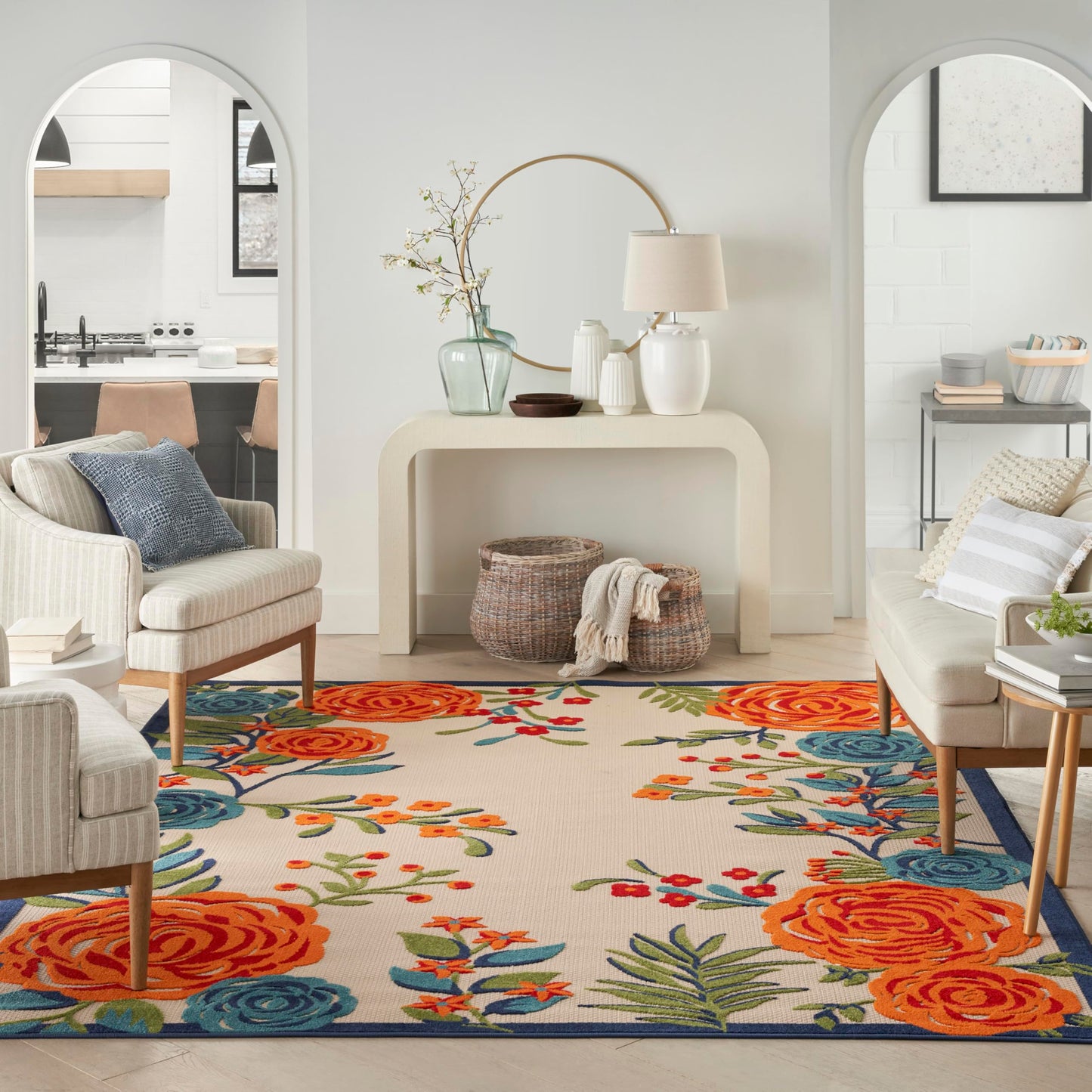 Nourison Home Aloha Multicolor 6' x 9' Area Rug - Easy Clean, Non Shedding, Bed Room, Living Room, Dining Room, Kitchen (6' x 9')