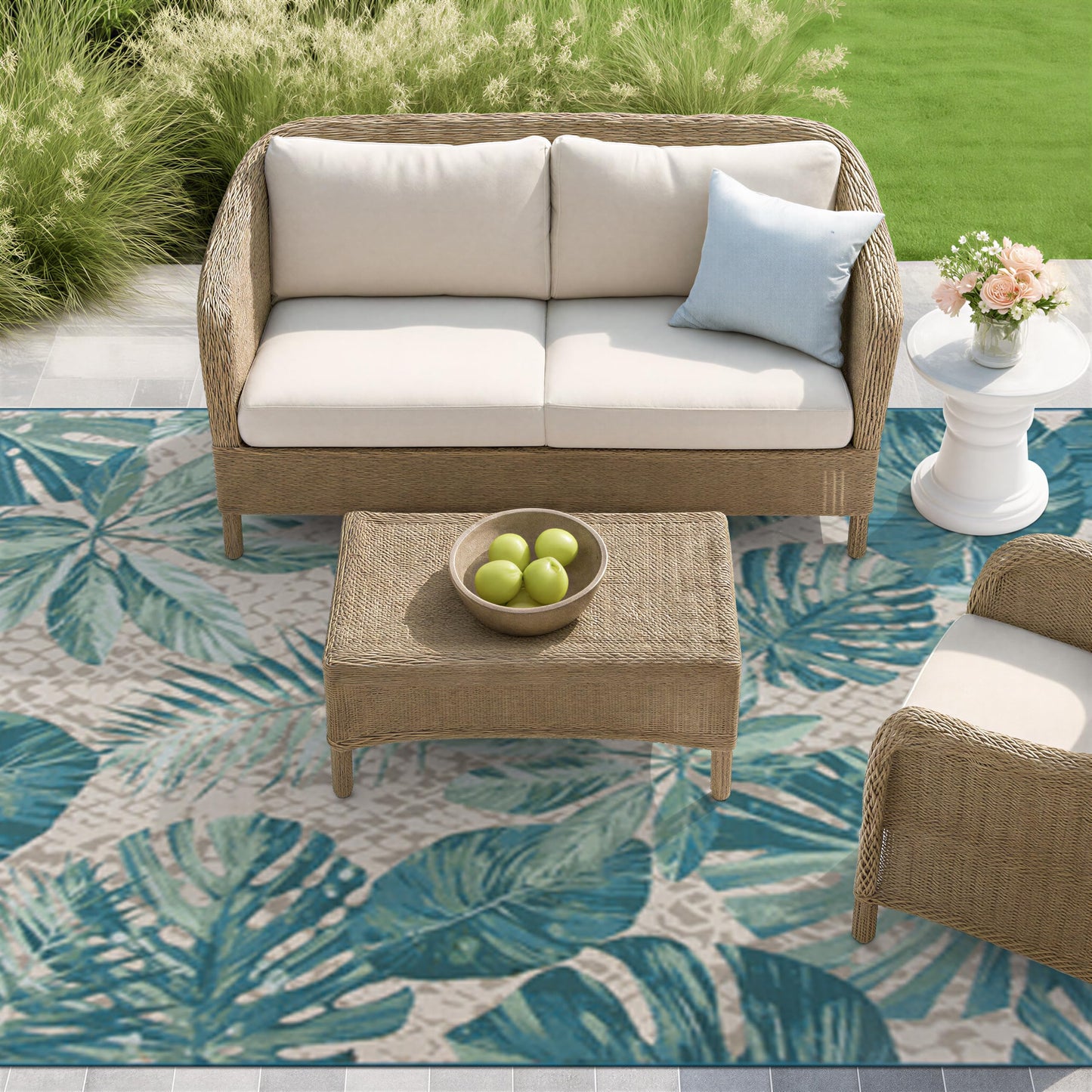 Rugshop Blue Contemporary Tropical Floral Indoor/Outdoor Area Rug — Weather Resistant for Living Room, Dining Room and Bedroom, 5'3" x 7'