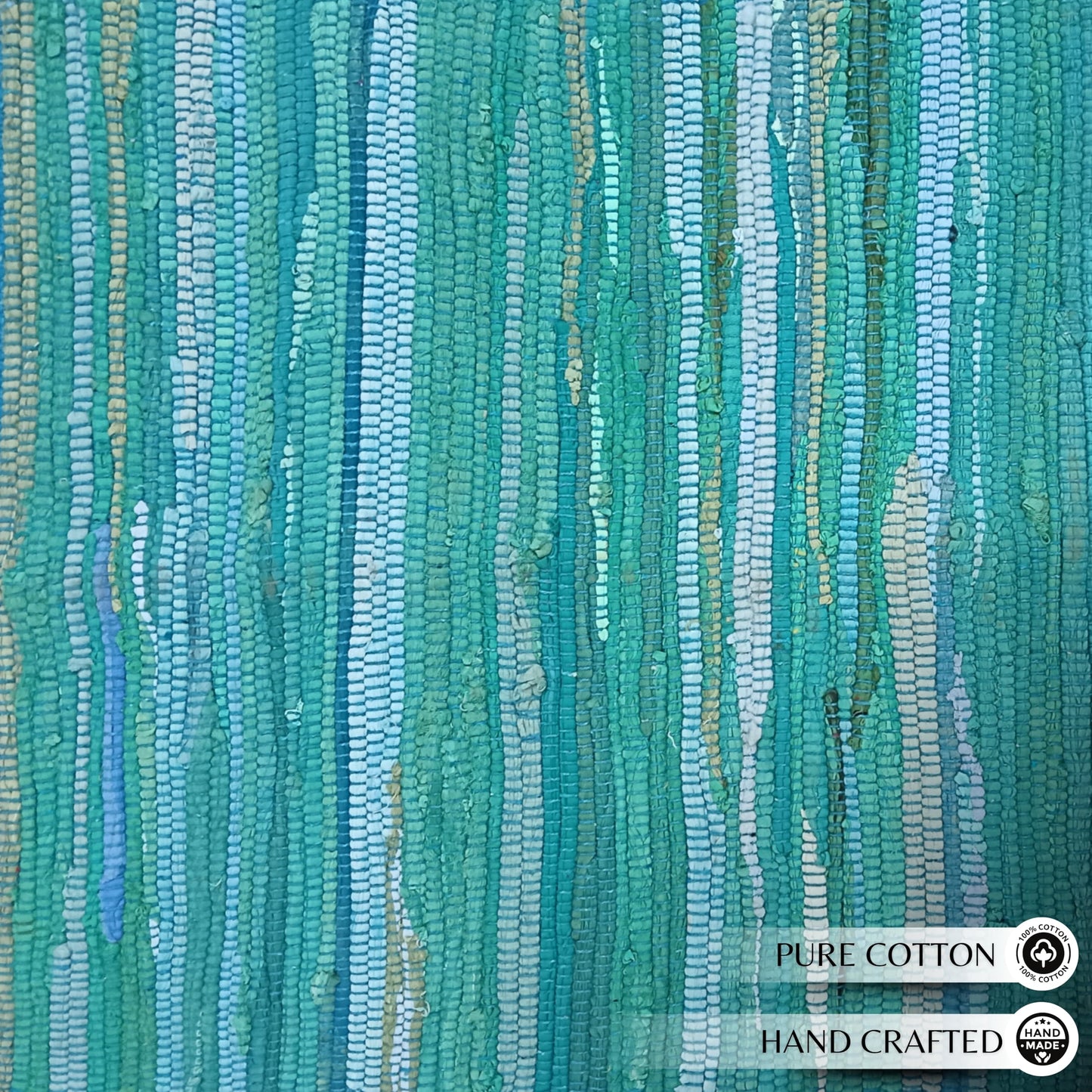Ramanta Home Hand Woven 100% Cotton Chindi Rag Rug 2'x3' - Teal, Recycled Reversible Rug, Boho Farmhouse Rugs for Living Room, Dinning Room, Kitchen, Entryway, Bedroom Rugs - 24"x36"