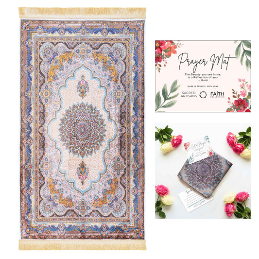 Sacred Artisans Prayer Rug with Super Soft Touch for Men and Women | Prayer Mat and Meditation Mat for Home Travel & Gift (Jasmine - Non Padded)