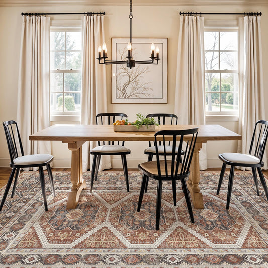 6x9 Area Rugs for Living Room:Washable Oriental Rug for Bedroom Dining Room Carpet 6 by 9 Indoor Non Slip Rubber Backing Neutral Nursery Dorm Home Office Kids Beige (Brick, 6x9)