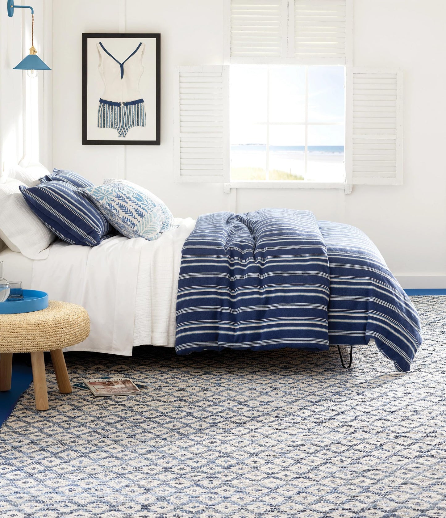 Dash and Albert Denim Rag Diamond Ivory Handwoven Cotton Rug, 2 X 3 Feet, Blue Geometric Pattern - Premium Luxury Hotel Quality Soft Breathable Hypoallergenic Machine Washable Easy Care All Season