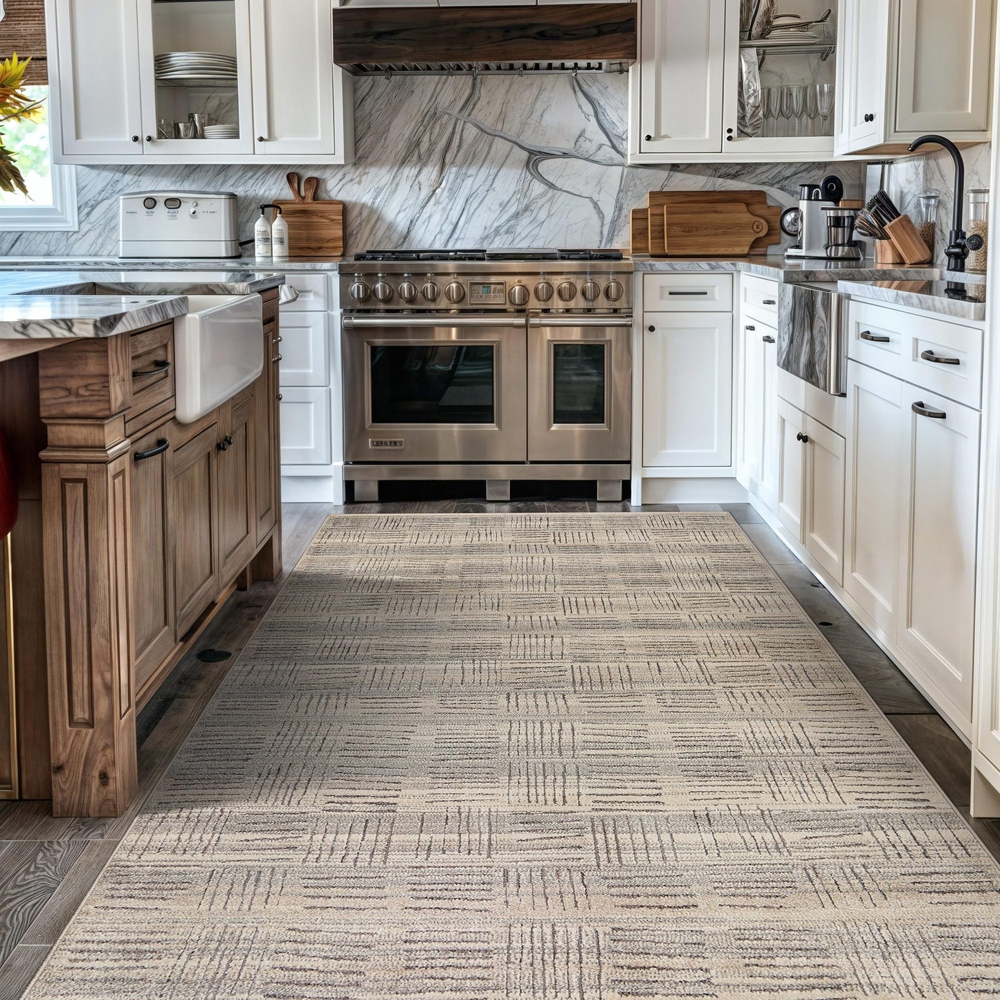 Rugshop Textured High-Low Indoor Area Rug, Neutral Sandstone Design, Jute Backing, Living Room Bedroom Kitchen Rug, Easy-Care Spot Clean, 4' x 6' Beige