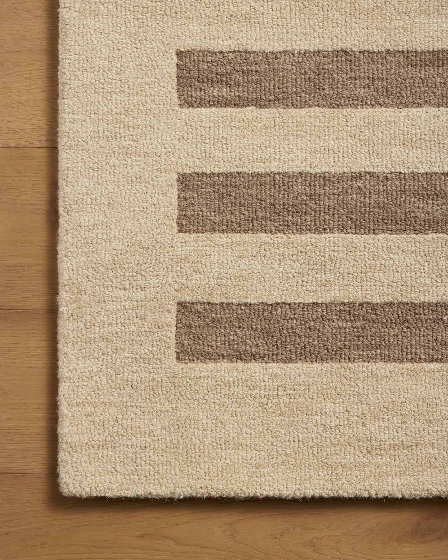 Loloi Leanne Ford Craven Collection CVN-05 Oatmeal/Bark 3'-6" x 5'-6" Accent Rug Striped, Patterned, Neutral, Entryway, Mudroom, Bathroom, and Kitchen