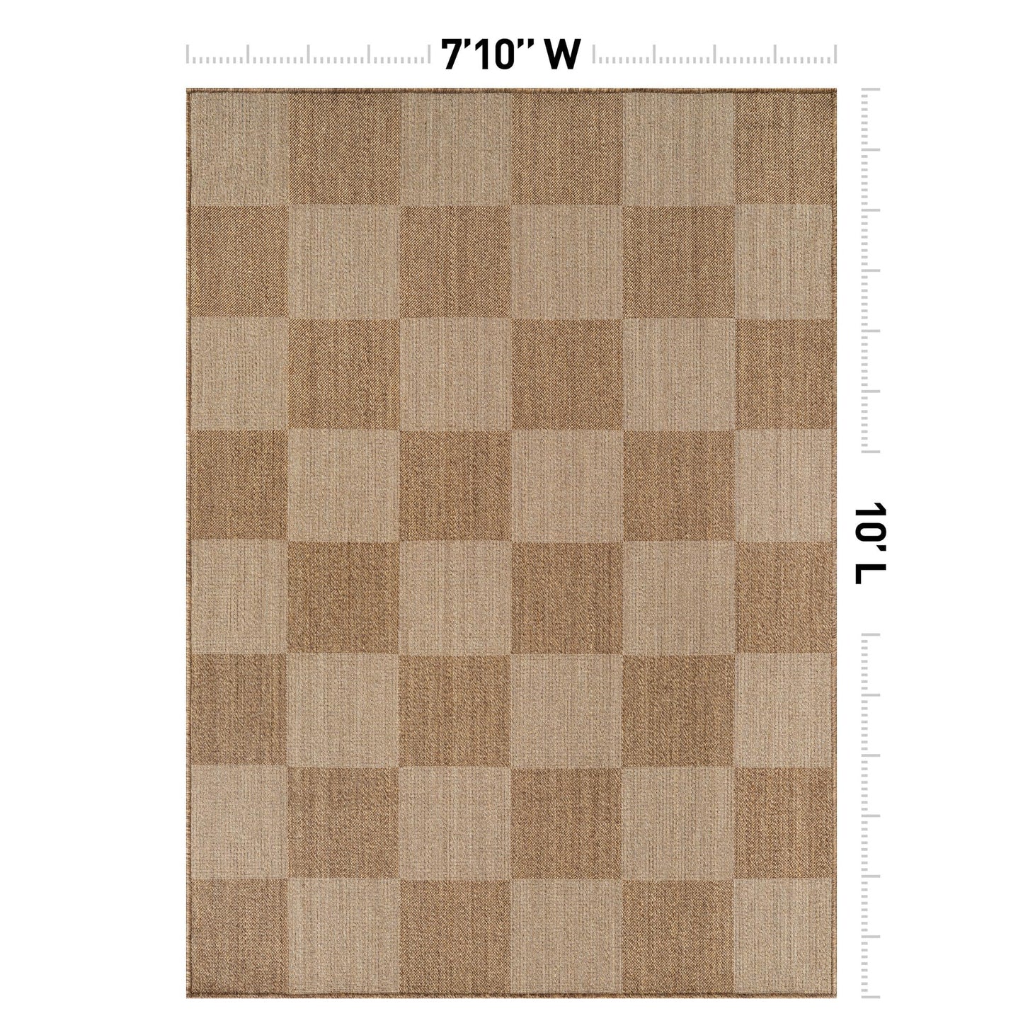 Rugshop Checkered Boxes Indoor Outdoor Flat Woven Area Rug,Natural Jute-Style,Easy-Care Patio Rug for Backyard Porch Deck Balcony, 7'10" x 10' Sand/Natural