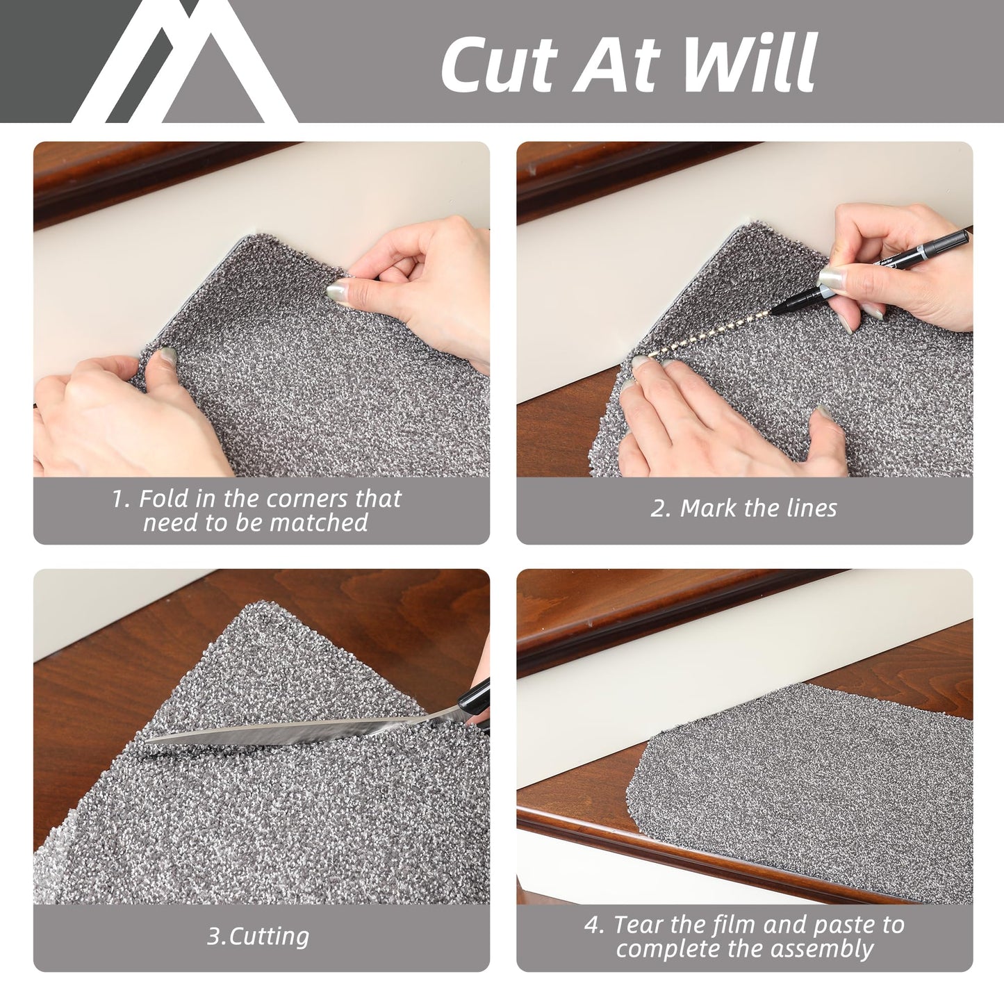 COSY HOMEER Stair Treads Non-Slip Carpet Mat 28inX9in Indoor Stair Runners for Wooden Steps, Stair Rugs for Kids and Dogs, 100% Polyester TPE Backing 10pcs,Grey,Protect Floor