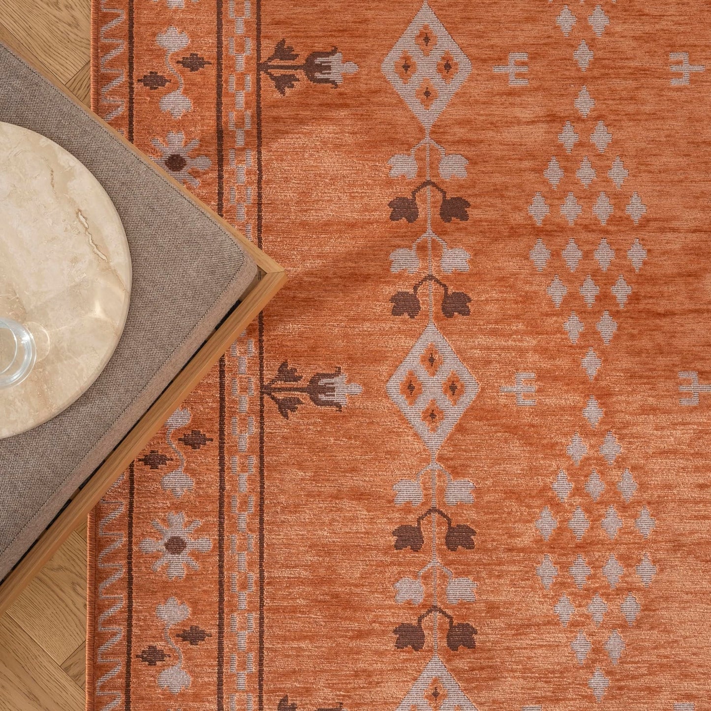 Revival Rugs Garland 7'x9' Washable Area Rug for Living Room Bedroom Dining Room - Oeko-TEX Certified, Peach