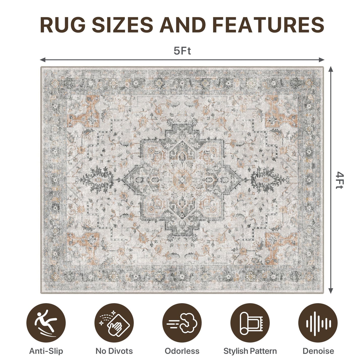 48"x60" Office Chair Mat for Hardwood Tile Floor, Under Desk Carpet Protector for Rolling Computer Chair Mat, Machine Washable Area Rug, Anti-Slip 1/5" Thick Low Pile Thin Vinyl Floor Mat, Taupe