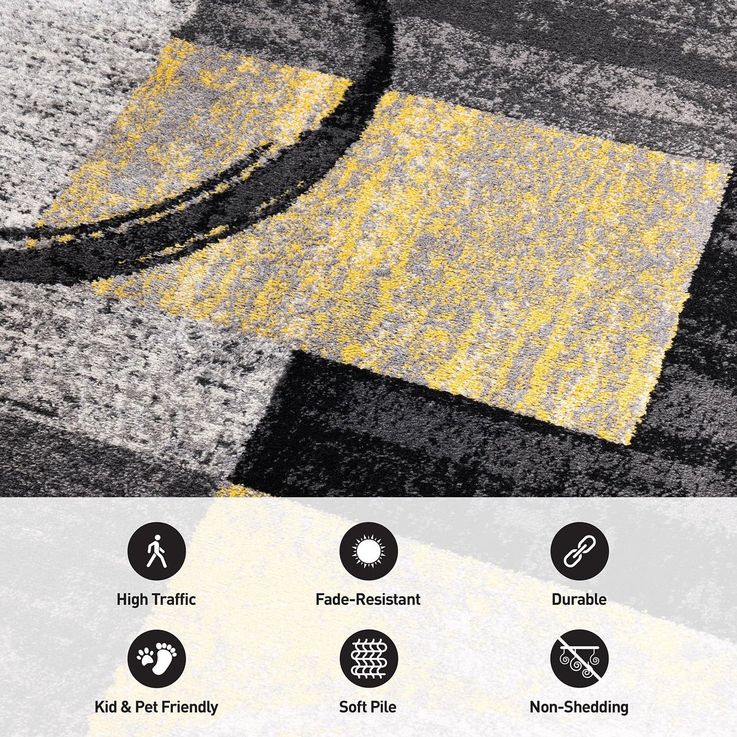 Rugshop Contemporary Circle Design Area Rug, Carpet with Jute Backing for Living Room, Bedroom, or Dining Room, Yellow, 5'3" x 7'3"