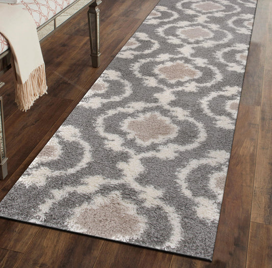 Rugshop Cozy Moroccan Trellis Gray/Cream 2' x 7'2" Indoor Shag Area Rug Runner