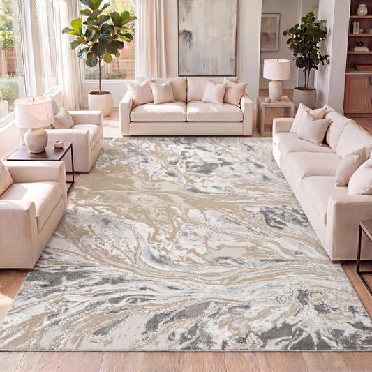 JONATHAN Y Swirl Marbled Beige/Ivory Indoor Area Rug 8X10 ft, Abstract for Living Room, Bedroom, Kitchen, Office, Easy-Cleaning, High Traffic, Pet-Friendly, Non-Shedding SOR203F-8