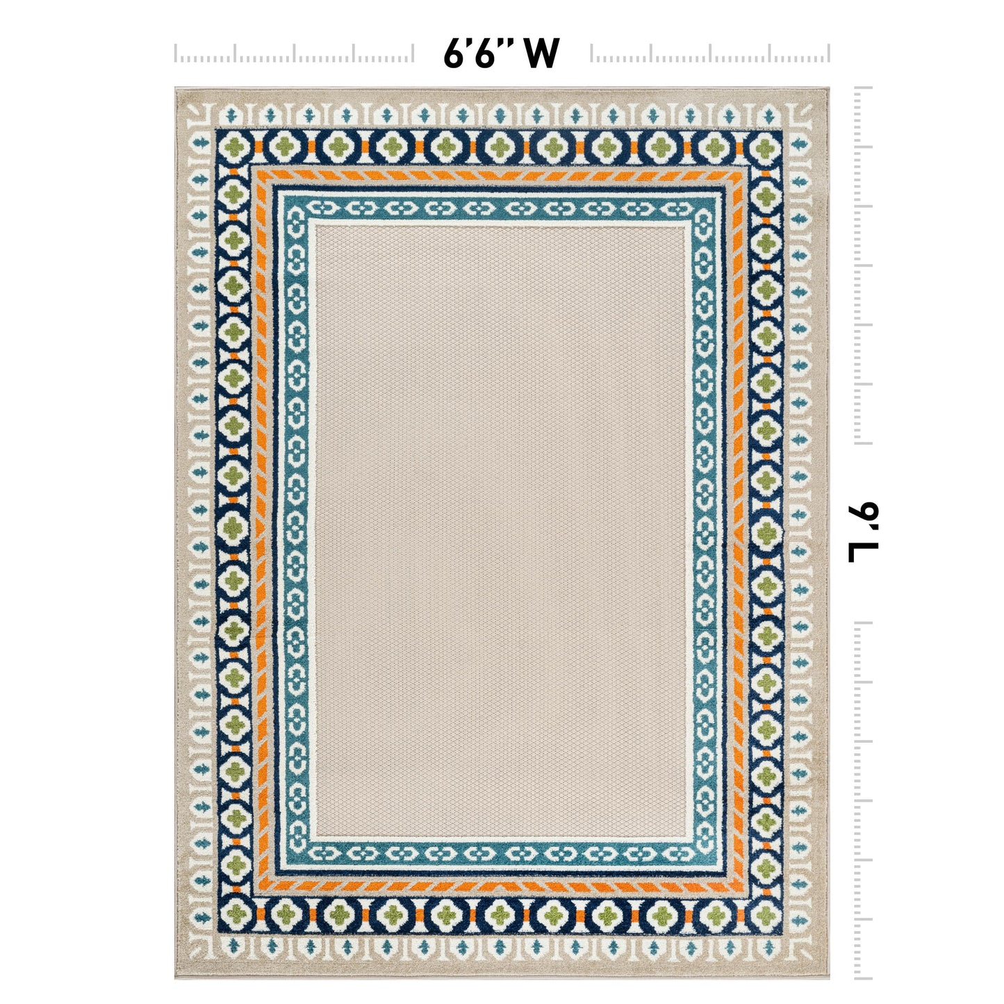 Rugshop Indoor/Outdoor High-Low Textured Area Rug, Coastal Border, Easy-Clean Patio Rug for Porch Deck Balcony 6' 6" x 9' Multi