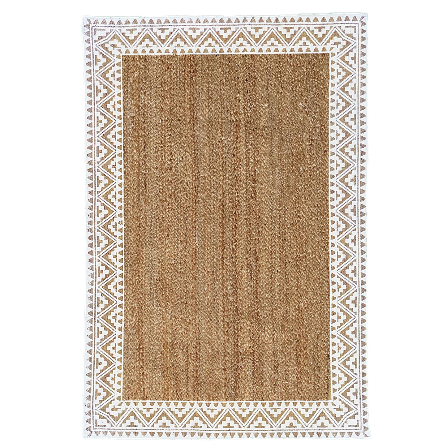 voyzz home 5X8 Feet-Rectangular, Premium Natural Jute Braided Area Rug, White Printed Border, Stain Resistance, Natural Brown, Handmade Rug for Entryways, Living Room, Dining Room, Bedroom, Farmhouse