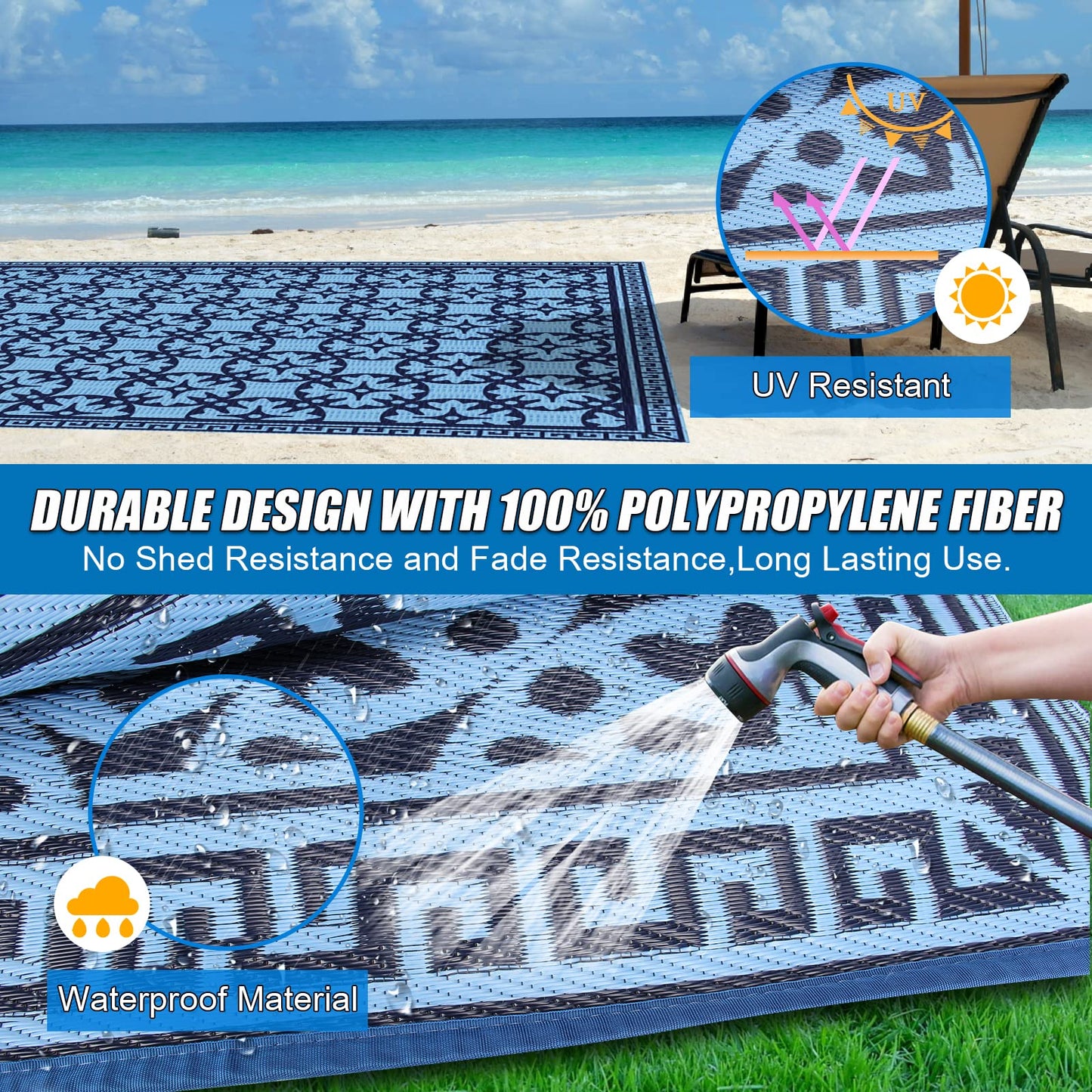 TIPHOPE 9X12FT RV Outdoor Rug with Carrying Bag, Portable Patio Mats Waterproof Outdoor Camping Rugs for Outdoor, Patio, RV, Picnic, Beach, Backyard, Deck,Easy Clean