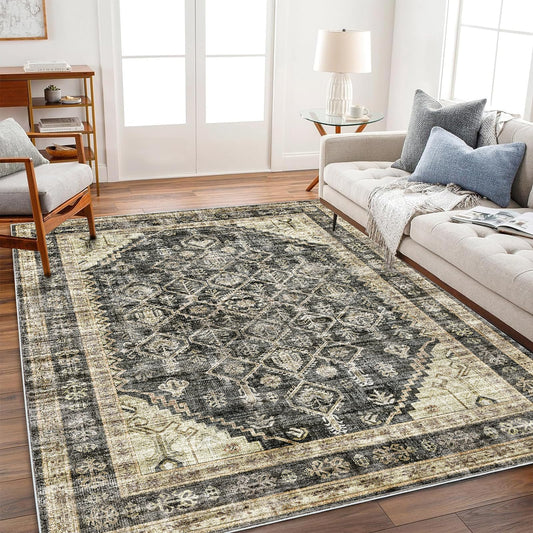 CHAMPLANT Area Rug 5'x7' Washable Rug Vintage Traditional Floor Cover Thin Retro Kitchen Indoor Distressed Non Slip Carpet for Living Room Bedroom Dining Room