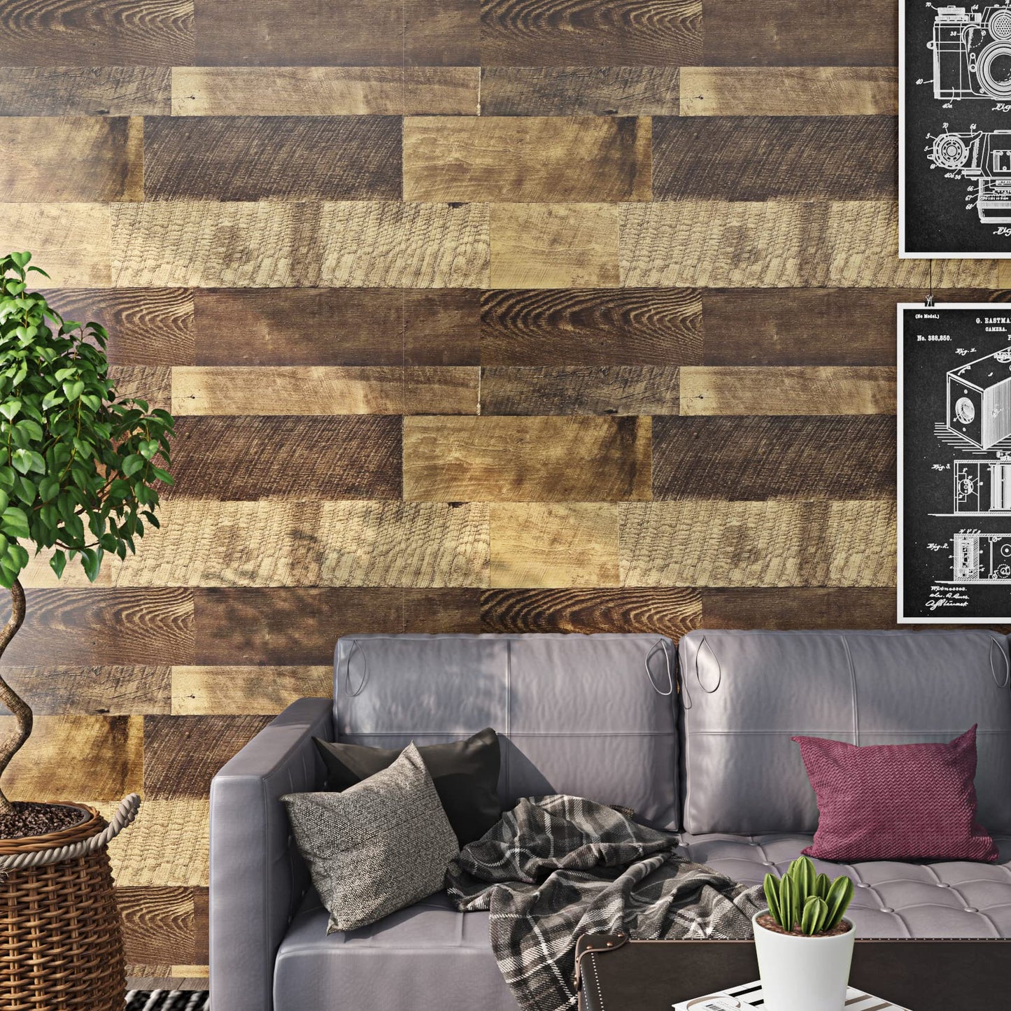 Livelynine Reclaimed Wood Vinyl Flooring Roll Waterproof Vinyl Plank Flooring Peel and Stick Wood Planks for Walls Kitchen Bathroom Floor Desk Countertop Covers Accent Wall Stick on Shiplap 15.8x78.8