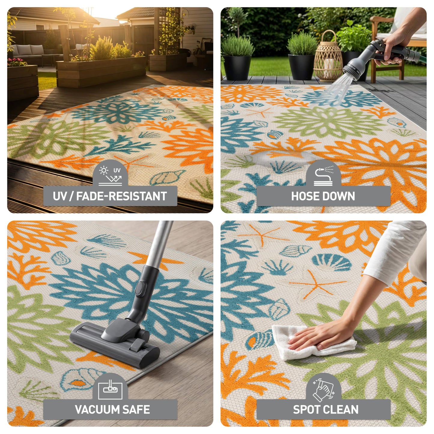 Rugshop Indoor/Outdoor High-Low Textured Area Rug, Coastal Floral, Easy-Clean Patio Rug for Porch Deck Balcony 7' 10" x 10' Multi