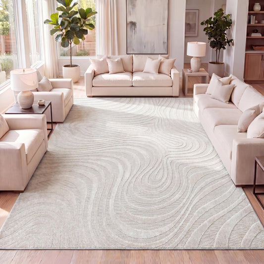 JONATHAN Y Maribo High-Low Abstract Striped Indoor/Outdoor Area Rug 5x8, Cream/Ivory, Contemporary, Modern, Vintage, Bohemian for Bedroom,Kitchen,Living Room,Non Shedding,Easy-Washing (SCN103A-5)