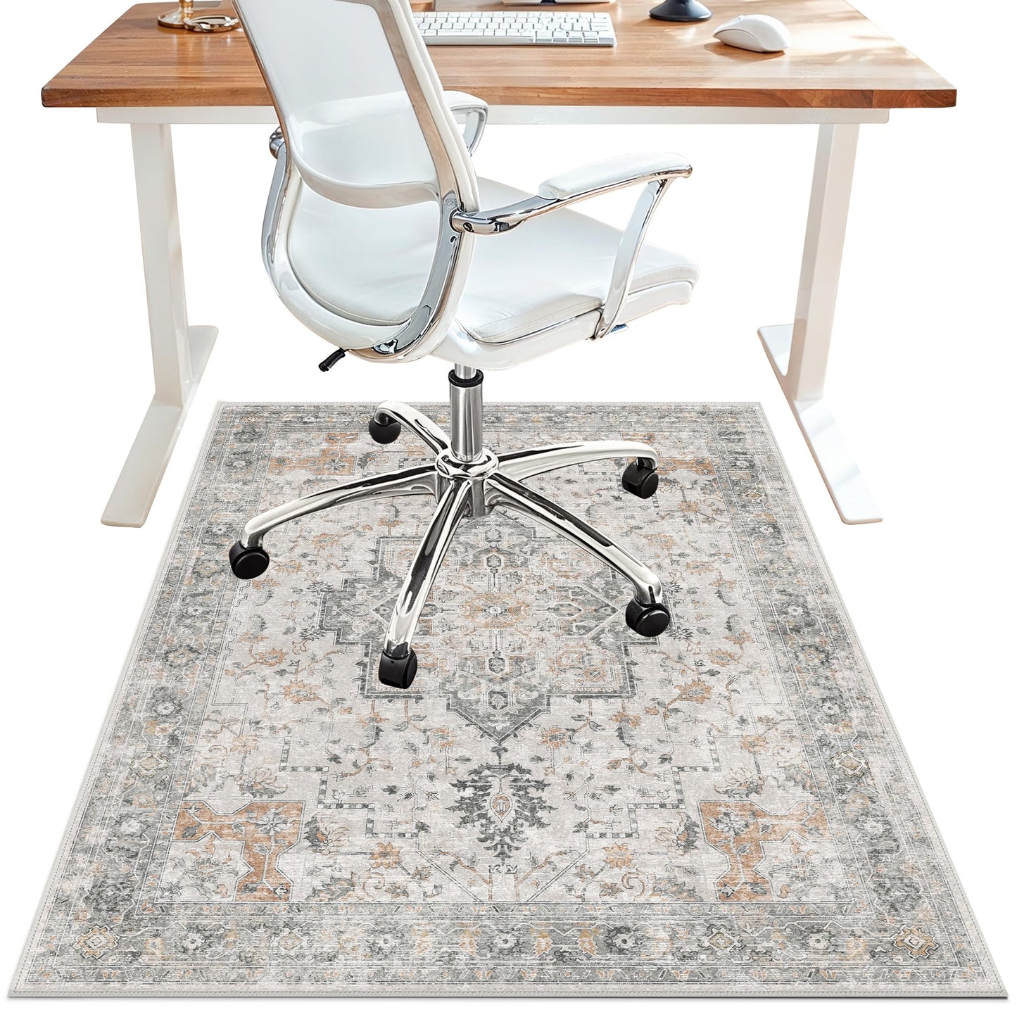 48"x60" Office Chair Mat for Hardwood Tile Floor, Under Desk Carpet Protector for Rolling Computer Chair Mat, Machine Washable Area Rug, Anti-Slip 1/5" Thick Low Pile Thin Vinyl Floor Mat, Taupe