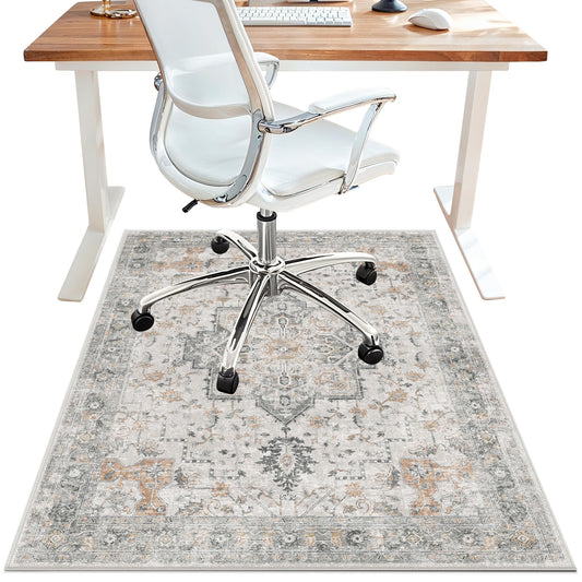 48"x60" Office Chair Mat for Hardwood Tile Floor, Under Desk Carpet Protector for Rolling Computer Chair Mat, Machine Washable Area Rug, Anti-Slip 1/5" Thick Low Pile Thin Vinyl Floor Mat, Taupe