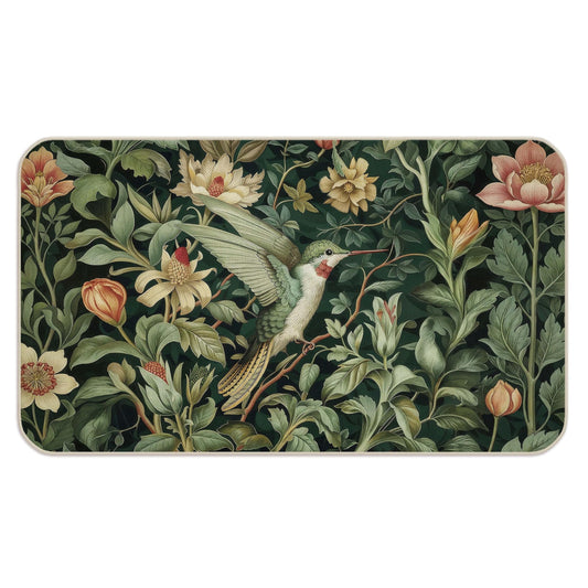 DAYOUER William Morris Inspired Hummingbird Floral Door Mat, Sage Green Flower Bird Doormat Non-Slip for Front Door Porch Indoor Outside Entrance Entryway, Rustic Cottagecore Welcome Mat, 17x30 Inch