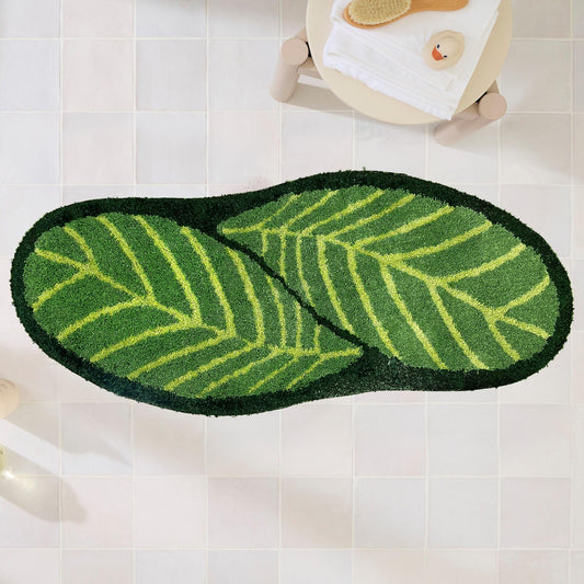 Green Bathroom Runner Rug - Leaf Long Bath Mat Plant Bathroom Rugs Non Slip Washable Spring Rug for Bath Room, Bedroom, Waterbasin, Bathtub Decor, Cute Bathmat Floor Carpet 20" x 47"