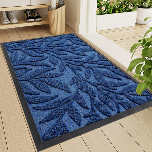 Smiry Front Door Mat Indoor Outdoor Entrance, Heavy Duty Natural Rubber, Trap Dirt and Moisture, Non-Slip Doormats, Low Profile, Easy Clean Patio Porch Entryway Mat, 29.5x17, Ocean Blue
