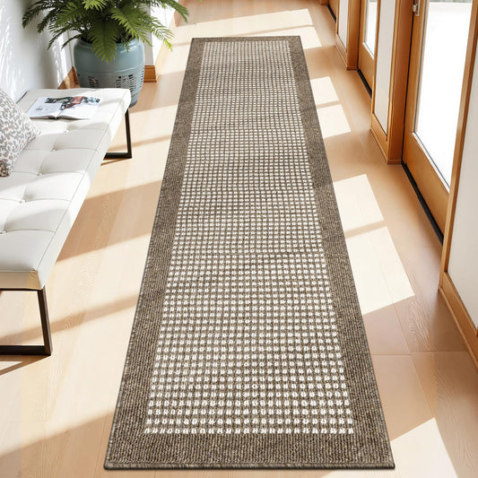 Ileading Brown Runner Rugs for Hallway 2'x8' Non Slip Farmhouse Long Kitchen Floor Mats with Rubber Backing Absorbable Throw Rugs Machine Washable Indoor Decor Carpet for Corridor Petmat Entryway