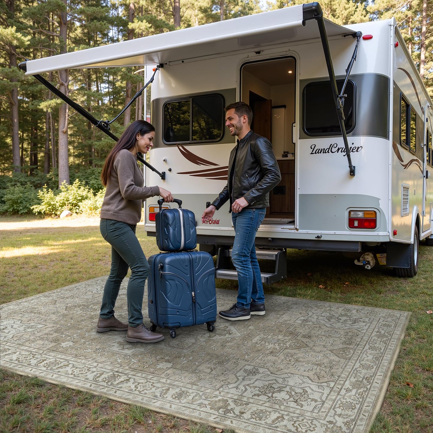 GENIMO Outdoor & Indoor Area Rug 5'x8', Waterproof, Non-Shedding, Easy Cleaning, Boho Mat for Patio, Living Room, Balcony, Dining Room, RV, Deck, Bedroom, Camping, Outside Carpet,Coffee Beige