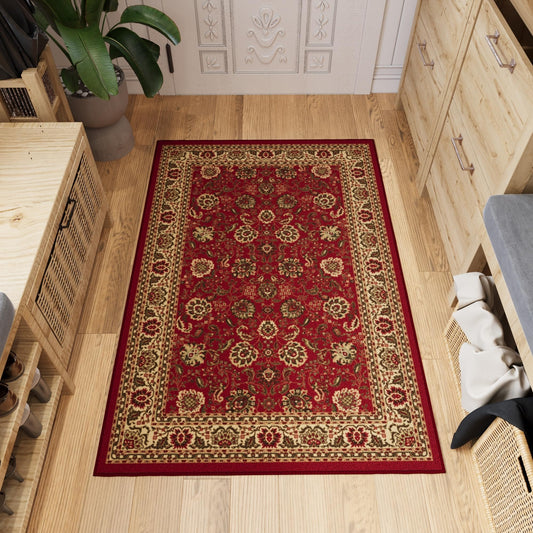 Ottomanson 3'3" x 4'7" Rugs for Living Room Oriental Area Rug for Bedroom - Non Slip Durable Large Floor Carpet for High Traffic Areas - Indoor Rug for Dining Room Kitchen Kids Playroom, Red