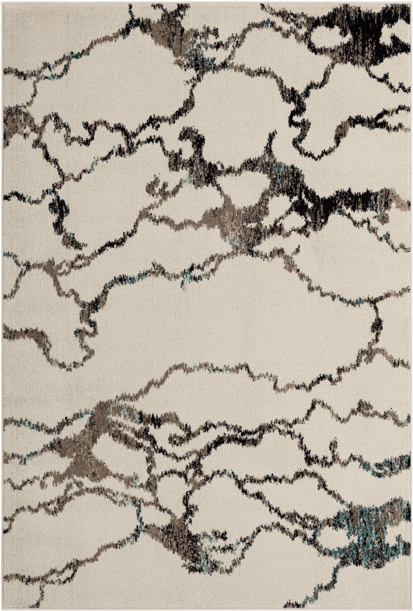 Rugs.com - Madeline Collection Rug – 6' 1 x 9' Ivory Modern Area Rug – Abstract Marble Design for Living Room, Bedroom, and Dining Room