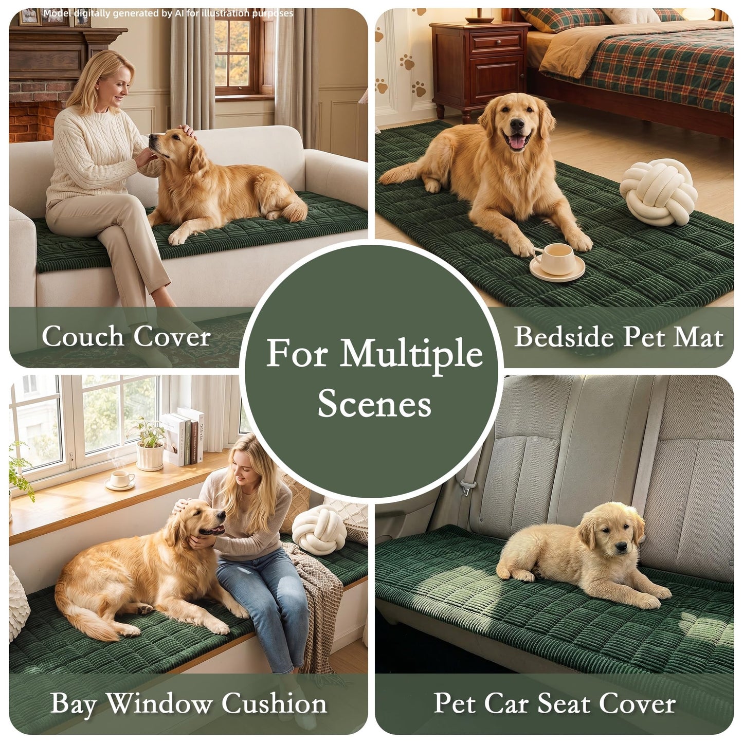 MEETSKY Couch Cover for Dog Washable, Non-Slip Sofa Protector Pet Friendly Sofa Covers for 2 Cushion Couch Soft Furniture Covers for Loveseat Dog Mats for Couches, 27.6" x 59", Moss Green