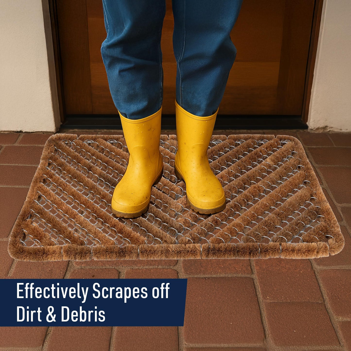 Kings County Tools Natural Coir Doormat - 29x19in Dirt Trapping Welcome Matt Outdoor or Indoor Front Door Mat Outside Entrance - Easy to Clean Heavy Duty Coco Coir and Stainless Steel Welcome Mat