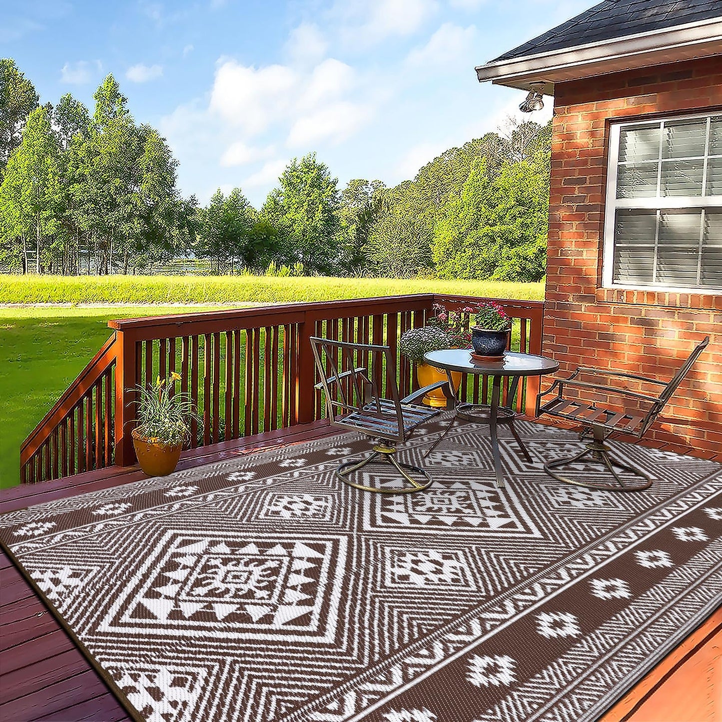 HiiARug Outdoor Rug for Patios Clearance 6'x9' Plastic Straw Rug Waterproof Reversible RV Mat Outdoor Area Rugs for RV, Backyard, Deck, Camping