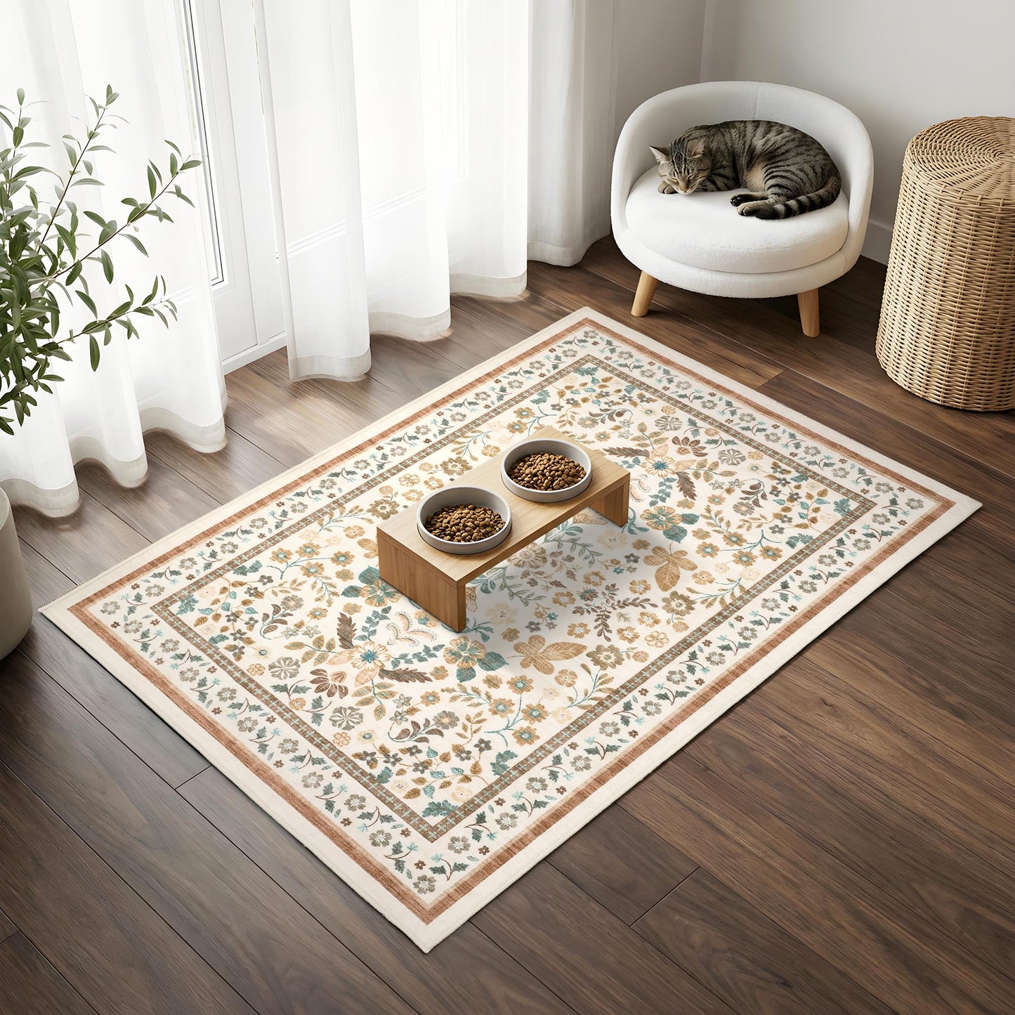 GarveeHome Washable Rugs 3x5 Area Rugs for Entryway Stain Resistant Non Slip Backing Rugs for Bedroom Kitchen Living Room Dining Room Beige