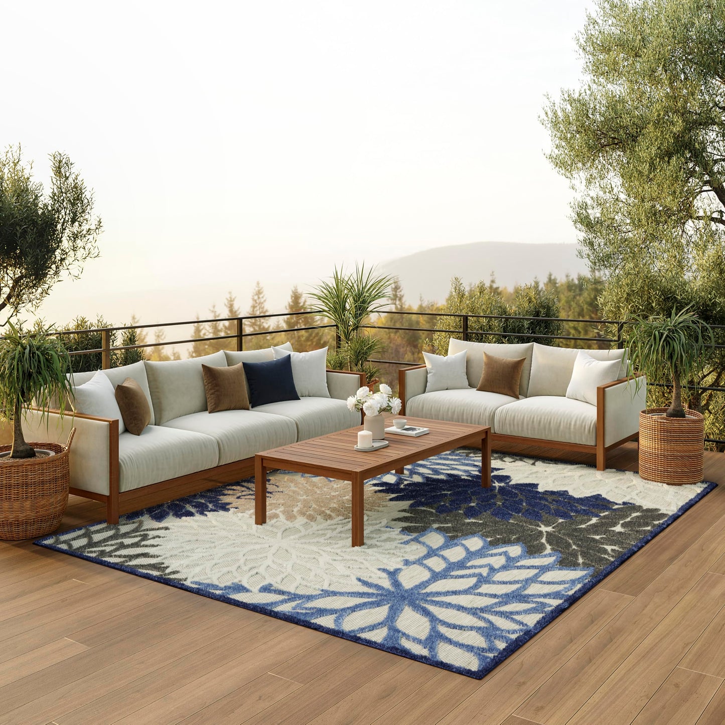 Nourison Home Aloha 7'10" x 10'6" Fabric Indoor/Outdoor Rug in Blue/Multi-Color