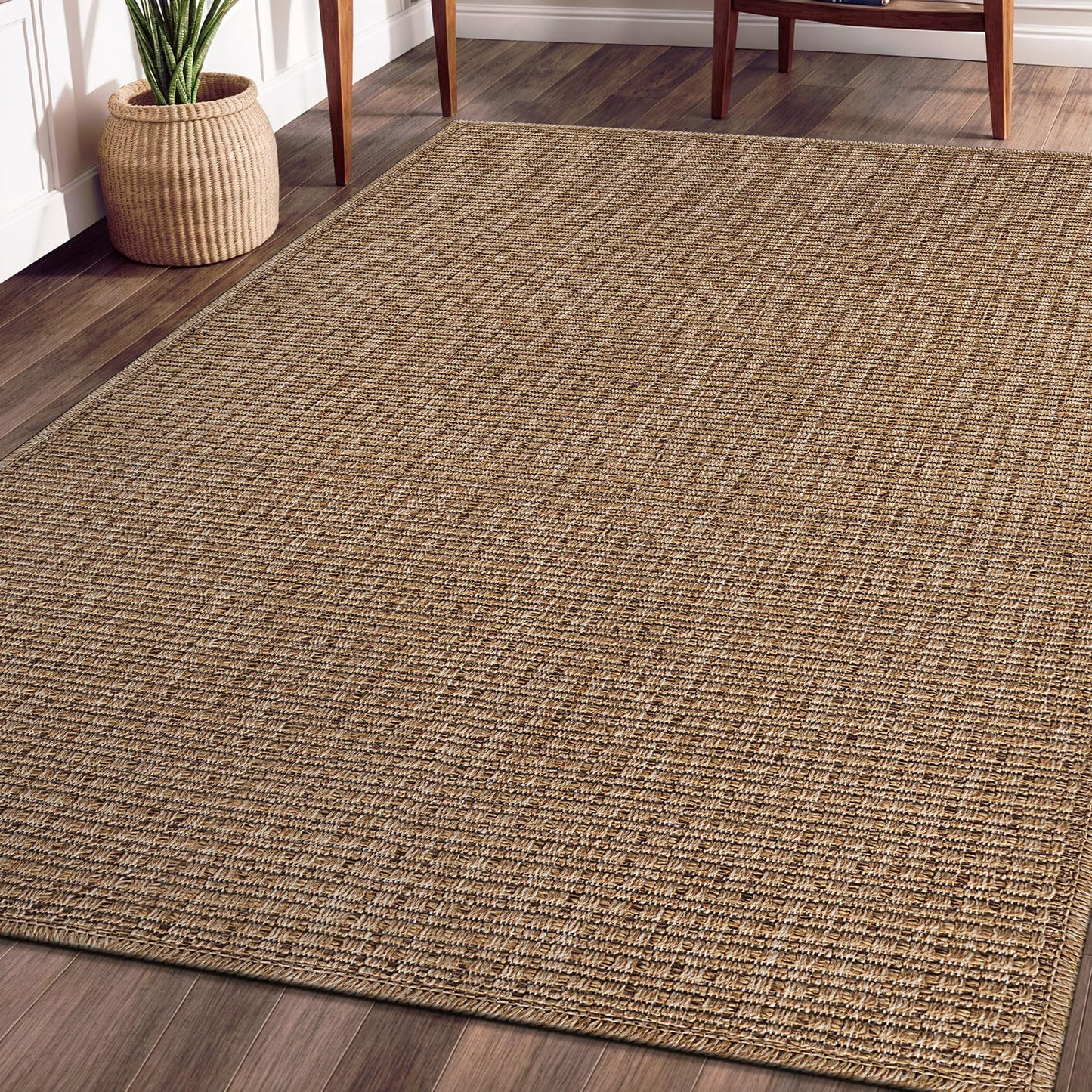 Beverly Rug Easy Jute Natural Rug 6x9 Solid Washable Durable Outdoor Indoor Area Rugs for Living Dining Room Patio Office Stain Resistant Non Shedding Casual Indoor Outside Carpet (6 x 9 Natural)
