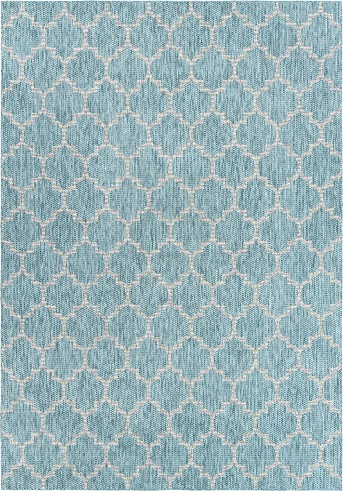 Unique Loom Outdoor Trellis Collection Area Rug (10' x 14' 1" Rectangle, Aquamarine/ Gray)
