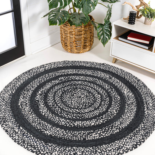 JONATHAN Y Abyss Braided Jute Black/White 5' Round Indoor Area Rug, Bohemian, Classic, Coastal, Easy-Cleaning for Living Room, Bedroom, Kitchen, Pet Friendly, Non-Shedding (RNF117C-5R)