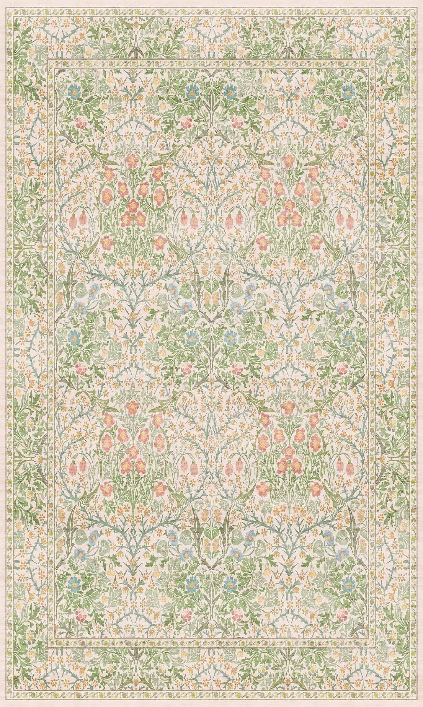 Washable Neutral Floral Living Room Rug, 3x5 Area Rugs for Bedroom, Nursery, Kitchen, Large Entryway, Vintage Non-Slip Throw Rug Low Pile Stain Resistant (3x5 Garden Green)