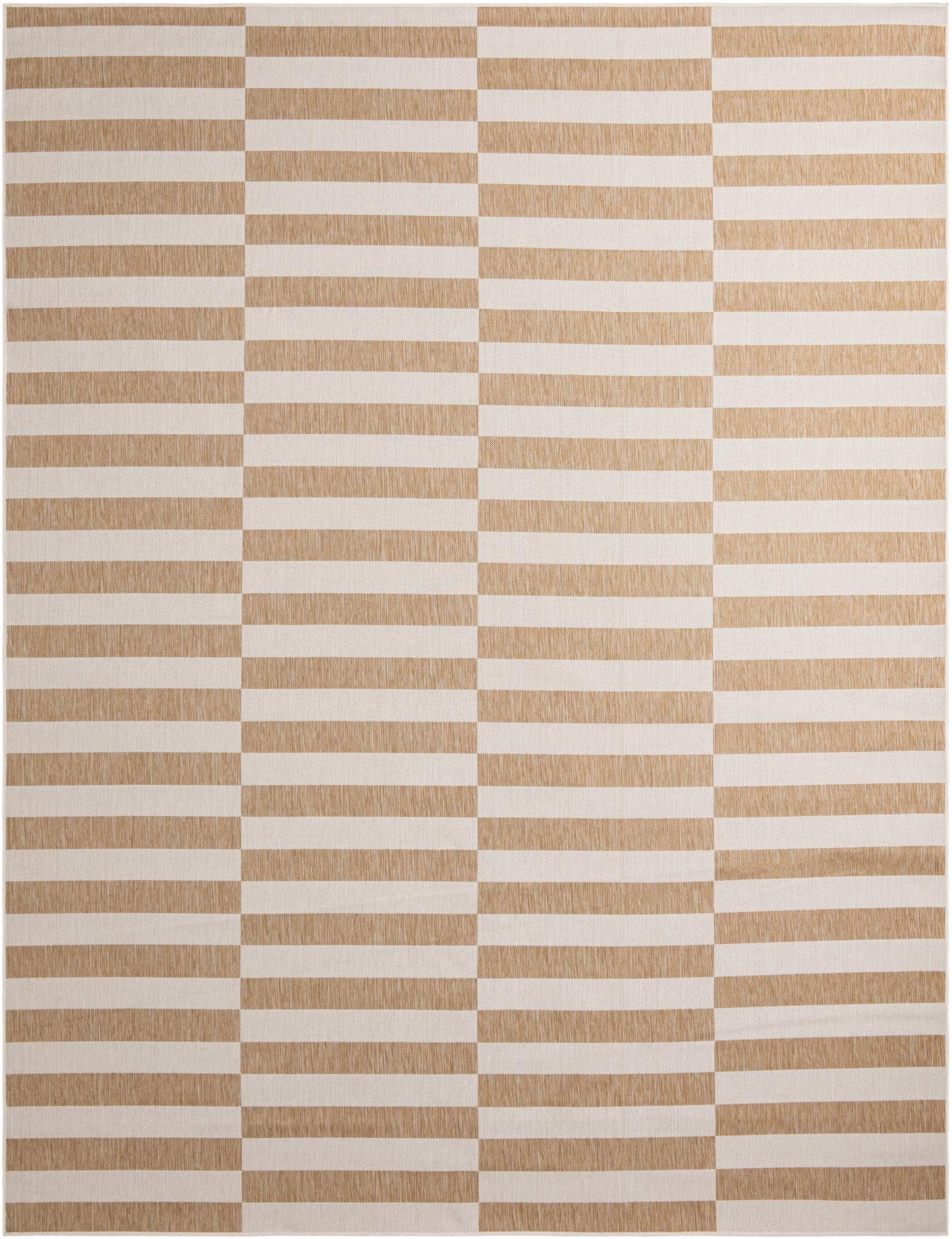 Unique Loom Outdoor Striped Collection Area Rug - Striped (10' x 13' 1" Rectangle Taupe/Ivory)